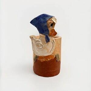 Vintage 1976 Hindt Pottery Chicken Utensil Holder Signed Folk Art